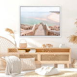 Shop Ocean Stairs Photo Canvas Art Print-Coastal, Horizontal, Landscape, Neutrals, Photography, Photography Canvas Prints, Rectangle, View All-framed wall decor artwork