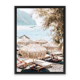 Shop Santorini Beach Parasols Photo Canvas Art Print-Boho, Brown, Coastal, Neutrals, Photography, Photography Canvas Prints, Portrait, Rectangle, Tropical, View All-framed wall decor artwork