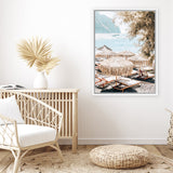 Shop Santorini Beach Parasols Photo Canvas Art Print-Boho, Brown, Coastal, Neutrals, Photography, Photography Canvas Prints, Portrait, Rectangle, Tropical, View All-framed wall decor artwork