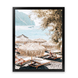 Shop Santorini Beach Parasols Photo Art Print-Boho, Brown, Coastal, Neutrals, Photography, Portrait, Rectangle, Tropical, View All-framed poster wall decor artwork