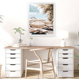 Shop Santorini Beach Parasols Photo Art Print-Boho, Brown, Coastal, Neutrals, Photography, Portrait, Rectangle, Tropical, View All-framed poster wall decor artwork