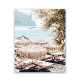 Shop Santorini Beach Parasols Photo Art Print-Boho, Brown, Coastal, Neutrals, Photography, Portrait, Rectangle, Tropical, View All-framed poster wall decor artwork