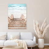 Shop Ocean Beach Stairs Photo Canvas Art Print-Boho, Brown, Coastal, Neutrals, Photography, Photography Canvas Prints, Portrait, Rectangle, View All-framed wall decor artwork