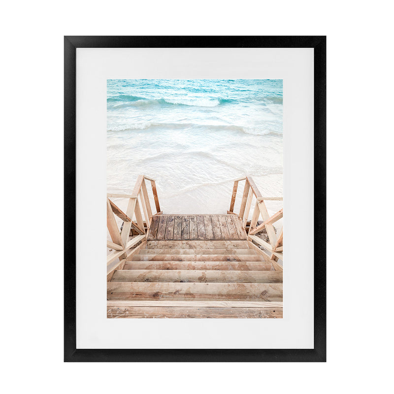Shop Ocean Beach Stairs Photo Art Print-Boho, Brown, Coastal, Neutrals, Photography, Portrait, Rectangle, View All-framed poster wall decor artwork