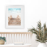 Shop Ocean Beach Stairs Photo Art Print-Boho, Brown, Coastal, Neutrals, Photography, Portrait, Rectangle, View All-framed poster wall decor artwork