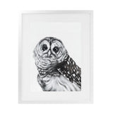 Shop Snow Owl Art Print-Animals, Birds, Black, Grey, Portrait, Rectangle, View All-framed painted poster wall decor artwork