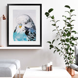 Shop Henry The Budgerigar Art Print-Animals, Birds, Blue, Portrait, Rectangle, View All-framed painted poster wall decor artwork