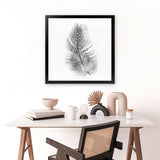 Shop Feather (Square) Art Print-Birds, Grey, Hamptons, Scandinavian, Square, View All, White-framed painted poster wall decor artwork