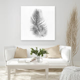 Shop Feather (Square) Canvas Art Print-Birds, Grey, Scandinavian, Square, View All, White-framed wall decor artwork