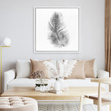 Shop Feather (Square) Canvas Art Print-Birds, Grey, Scandinavian, Square, View All, White-framed wall decor artwork