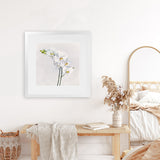 Shop White Orchid Stems (Square) Art Print-Botanicals, Florals, Hamptons, Neutrals, Square, View All, White-framed painted poster wall decor artwork