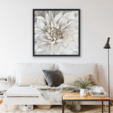 Shop White Dahlia (Square) Canvas Art Print-Botanicals, Florals, Square, View All, White-framed wall decor artwork