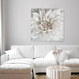 Shop White Dahlia (Square) Canvas Art Print-Botanicals, Florals, Square, View All, White-framed wall decor artwork