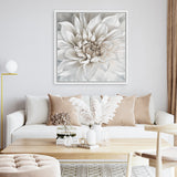 Shop White Dahlia (Square) Canvas Art Print-Botanicals, Florals, Square, View All, White-framed wall decor artwork