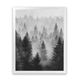 Shop Misty Forest Art Print-Black, Botanicals, Grey, Nature, Portrait, Rectangle, View All-framed painted poster wall decor artwork