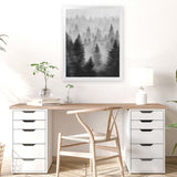 Shop Misty Forest Art Print-Black, Botanicals, Grey, Nature, Portrait, Rectangle, View All-framed painted poster wall decor artwork