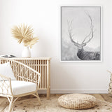 Shop Winter Elk Canvas Art Print-Animals, Black, Grey, Hamptons, Nature, Portrait, Rectangle, View All-framed wall decor artwork