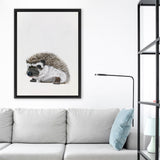 Shop Baby Hedgehog Canvas Art Print-Animals, Baby Nursery, Brown, Neutrals, Portrait, Rectangle, View All-framed wall decor artwork