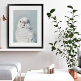 Shop Milly The Umbrella Cockatoo Art Print-Animals, Birds, Blue, Portrait, Rectangle, View All, White-framed painted poster wall decor artwork