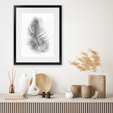Shop Feather Art Print-Birds, Grey, Portrait, Rectangle, Scandinavian, View All, White-framed painted poster wall decor artwork