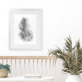 Shop Feather Art Print-Birds, Grey, Portrait, Rectangle, Scandinavian, View All, White-framed painted poster wall decor artwork