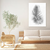 Shop Feather Canvas Art Print-Birds, Grey, Portrait, Rectangle, Scandinavian, View All, White-framed wall decor artwork