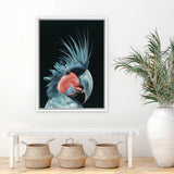Shop Frankie The Palm Cockatoo Canvas Art Print-Animals, Baby Nursery, Birds, Black, Blue, Portrait, Rectangle, View All-framed wall decor artwork