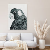 Shop Jimmy The Black Cockatoo Canvas Art Print-Animals, Birds, Black, Grey, Portrait, Rectangle, View All-framed wall decor artwork