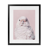 Shop Milly The Umbrella Cockatoo - Pink Art Print-Animals, Baby Nursery, Birds, Pink, Portrait, View All-framed painted poster wall decor artwork