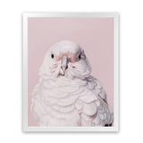 Shop Milly The Umbrella Cockatoo - Pink Art Print-Animals, Baby Nursery, Birds, Pink, Portrait, View All-framed painted poster wall decor artwork