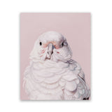 Shop Milly The Umbrella Cockatoo - Pink Art Print-Animals, Baby Nursery, Birds, Pink, Portrait, View All-framed painted poster wall decor artwork