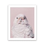 Shop Milly The Umbrella Cockatoo - Pink Art Print-Animals, Baby Nursery, Birds, Pink, Portrait, View All-framed painted poster wall decor artwork
