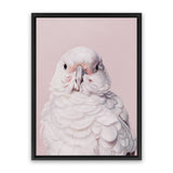 Shop Milly The Umbrella Cockatoo - Pink Canvas Art Print-Animals, Baby Nursery, Birds, Pink, Portrait, View All-framed wall decor artwork