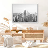 Shop NYC Skyline B&W Photo Canvas Art Print-Black, Grey, Landscape, Photography, Photography Canvas Prints, Scandinavian, View All, White-framed wall decor artwork