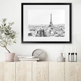 Shop Paris Skyline B&W Photo Art Print-Black, Grey, Horizontal, Landscape, Photography, Rectangle, Scandinavian, View All, White-framed poster wall decor artwork