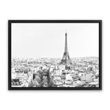 Shop Paris Skyline B&W Photo Canvas Art Print-Black, Grey, Horizontal, Landscape, Photography, Photography Canvas Prints, Rectangle, Scandinavian, View All, White-framed wall decor artwork