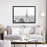 Shop Paris Skyline B&W Photo Canvas Art Print-Black, Grey, Horizontal, Landscape, Photography, Photography Canvas Prints, Rectangle, Scandinavian, View All, White-framed wall decor artwork