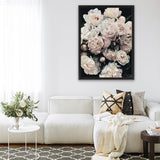 Shop Dark Blooms I Canvas Art Print-Black, Botanicals, Florals, Hamptons, Neutrals, Portrait, View All-framed wall decor artwork