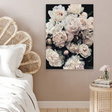Shop Dark Blooms I Canvas Art Print-Black, Botanicals, Florals, Hamptons, Neutrals, Portrait, View All-framed wall decor artwork