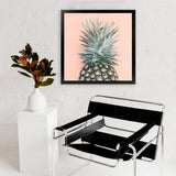 Shop Pink Pineapple (Square) Art Print-Green, Orange, Square, Tropical, View All, Yellow-framed painted poster wall decor artwork