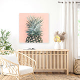 Shop Pink Pineapple (Square) Canvas Art Print-Green, Orange, Square, Tropical, View All, Yellow-framed wall decor artwork