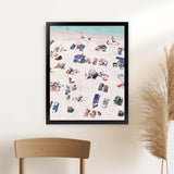 Shop Beach Bathers Art Print-Amalfi Coast Italy, Blue, Coastal, Neutrals, People, Pink, Portrait, Tropical, View All-framed painted poster wall decor artwork