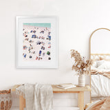 Shop Beach Bathers Art Print-Amalfi Coast Italy, Blue, Coastal, Neutrals, People, Pink, Portrait, Tropical, View All-framed painted poster wall decor artwork