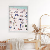 Shop Beach Bathers Canvas Art Print-Amalfi Coast Italy, Blue, Coastal, Neutrals, People, Pink, Portrait, Tropical, View All-framed wall decor artwork