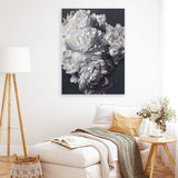 Shop Les Fleurs Canvas Art Print-Blue, Botanicals, Florals, Portrait, Rectangle, View All, White-framed wall decor artwork