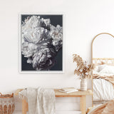 Shop Les Fleurs Canvas Art Print-Blue, Botanicals, Florals, Portrait, Rectangle, View All, White-framed wall decor artwork