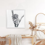 Shop Sleeping Koala (Square) Art Print-Animals, Grey, Square, View All, White-framed painted poster wall decor artwork