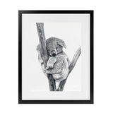 Shop Sleeping Koala Art Print-Animals, Baby Nursery, Black, Grey, Portrait, View All, White-framed painted poster wall decor artwork