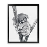 Shop Sleeping Koala Art Print-Animals, Baby Nursery, Black, Grey, Portrait, View All, White-framed painted poster wall decor artwork