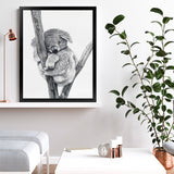 Shop Sleeping Koala Art Print-Animals, Baby Nursery, Black, Grey, Portrait, View All, White-framed painted poster wall decor artwork